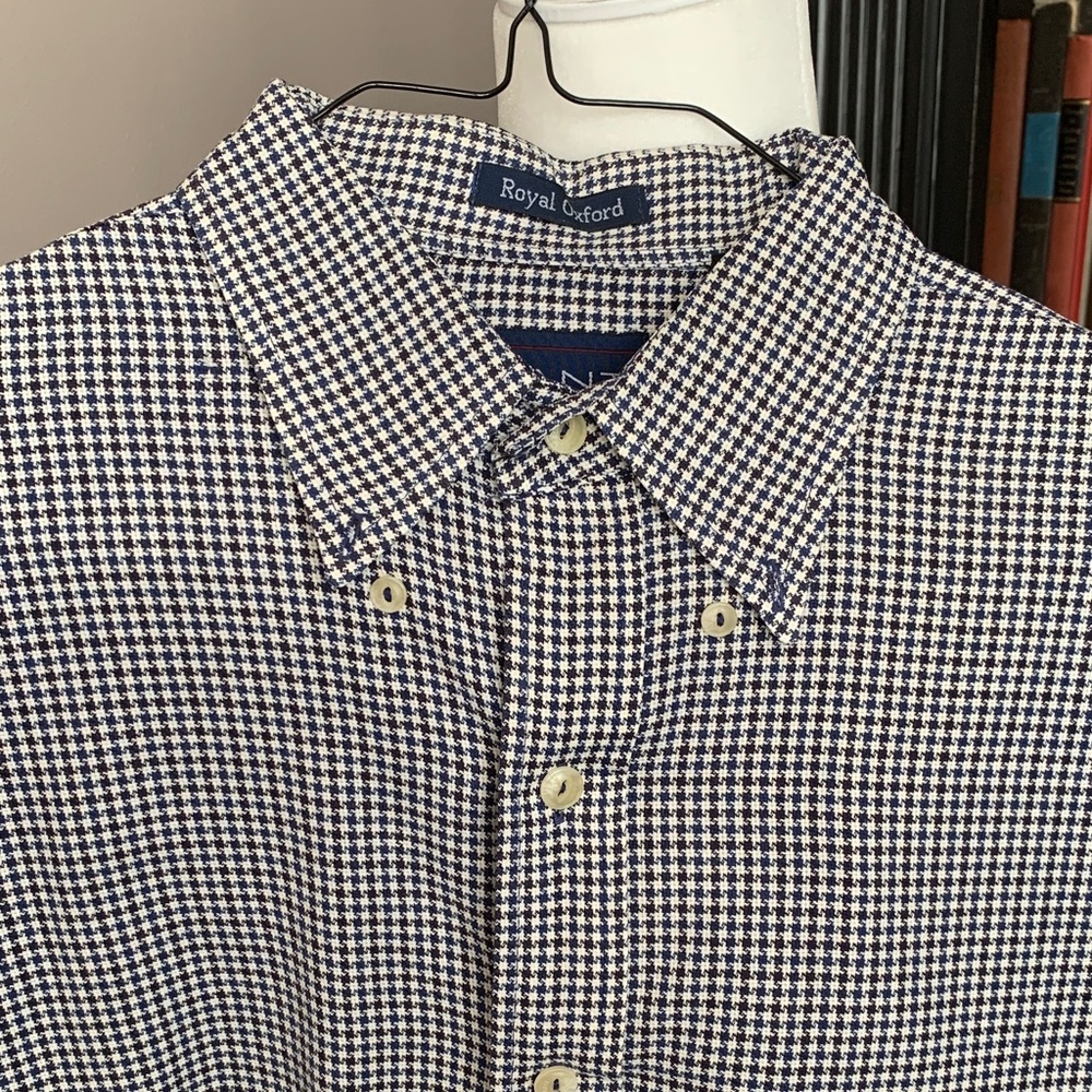 Men's Blue, Black and White Checkered Shirt